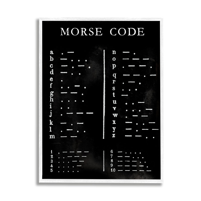 Alphabet et chiffres rétro de Morse par Vision Studio - Art textuel, Giclée encadrée blanc bord de mer, H 14 po x l 11 po