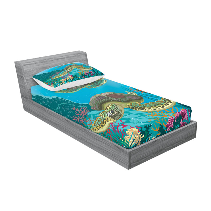 Multicolore drap-housse et coussin décoratif Ambesonne Ocean, Ensemble de draps pour lit simple + 3 pièces supp