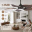 Ventilateur de plafond en bois massif de 112 cm (44 po) à 5 pales en forme de feuille, avec éclairage à intensité variable, moteur CC réversible à 6 vitesses et télécommande.