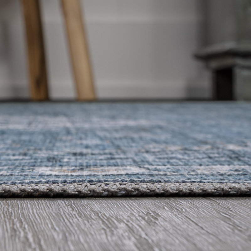 Dalyan Geometric Medallions Machine-Washable Blue/Gray Rug, Runner 2' x 8'