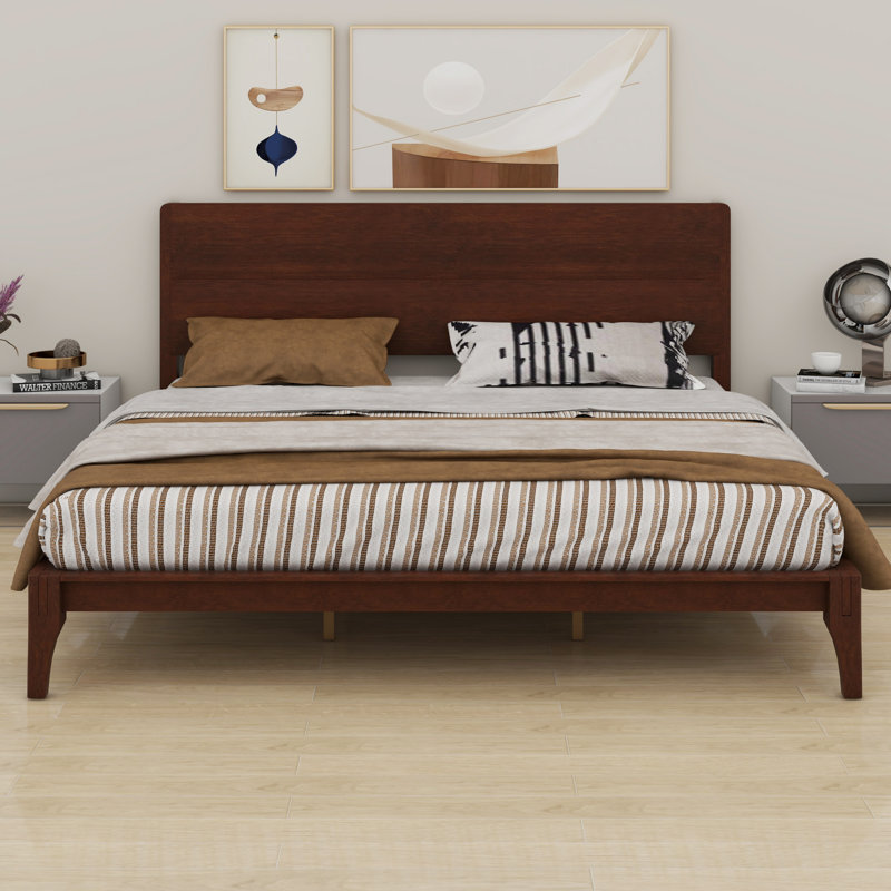 Modern Wood Platform Bed With Slat Support, Chocolate, King