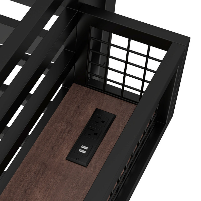 Lit mezzanine avec bureau, panier de rangement, structure en métal et port de charge, Full