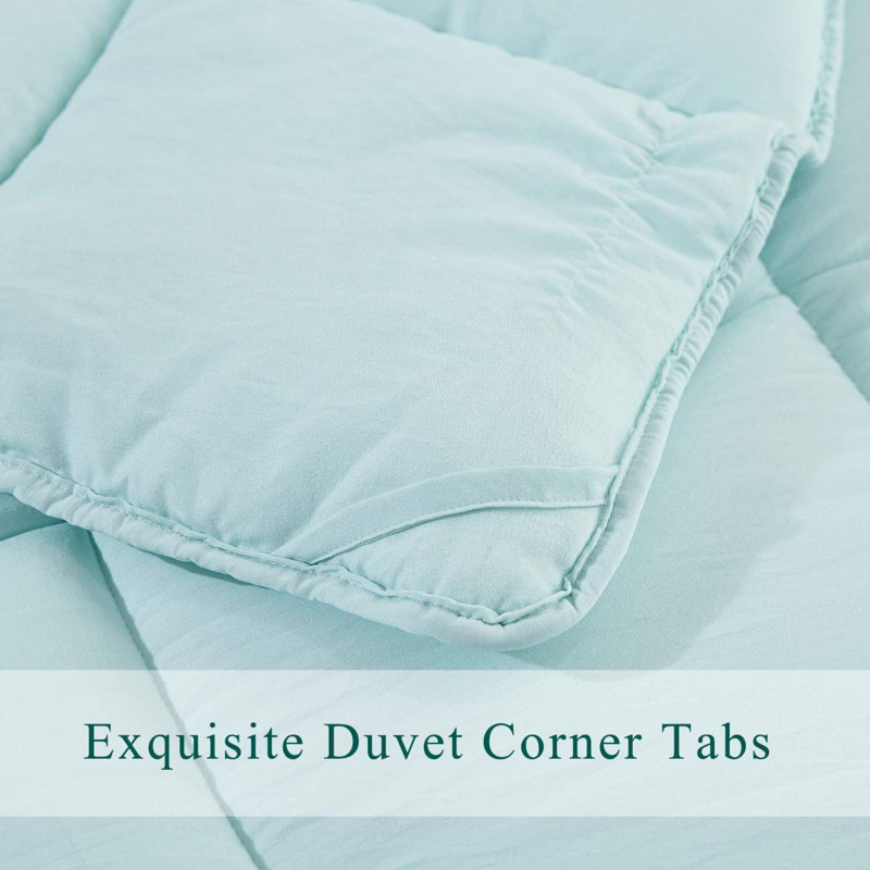 Pre Washed Down Alternative Comforter Set King - Reversible Chic Quilt Design - Box Stitched With 4 Corner Tabs - Lightweight For All Season - Aqua Duvet Comforter With 2 Pillow Shams