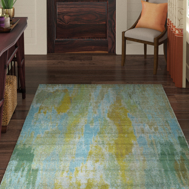 Tapis turquoise tissé à la machine Rizer, Rectangle 9 pi x 12 pi 2 po