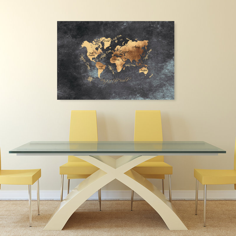 Art mural rétro carte du monde contemporaine, H 32 po x l 48 po