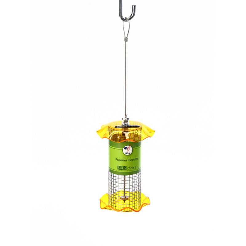 Yellow Hanging Stainless Steel and Acrylic Bird Feeder