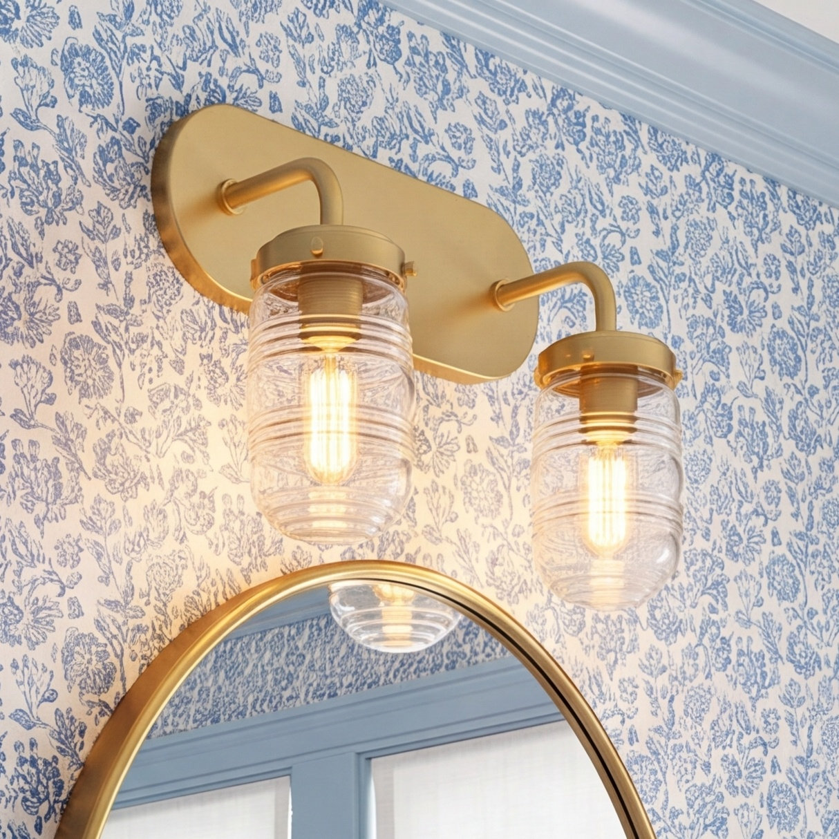 2 Light Dimmable Vanity Light, Aged Brass