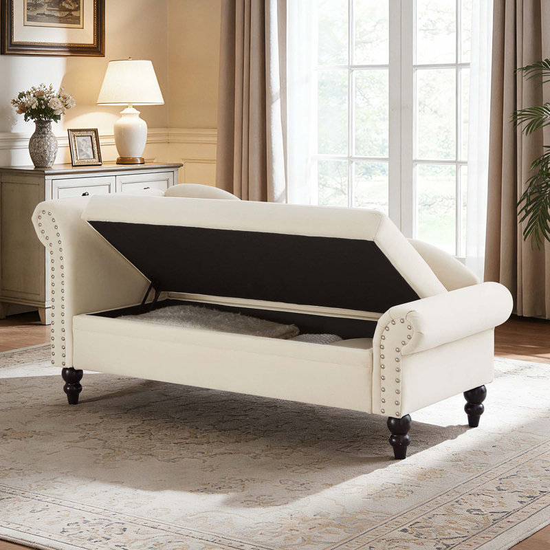 Chaise longue moderne en velours avec rangement dissimulé et design polyvalent