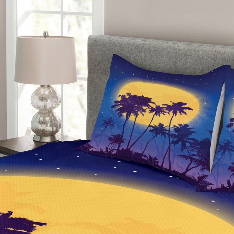 Adai Purple/Yellow Microfibre Bedspread Set, 220 x 264 cm