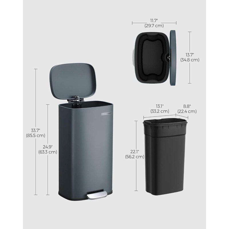 Stainless Steel Step On Kitchen Trash Can - 30L, Greenish Grey