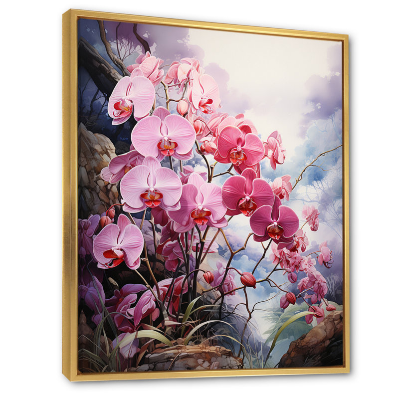 Argile délicate orchidée oasis - impression, H 40 po x l 30 po x P 1,5 po, Cadre flottant doré