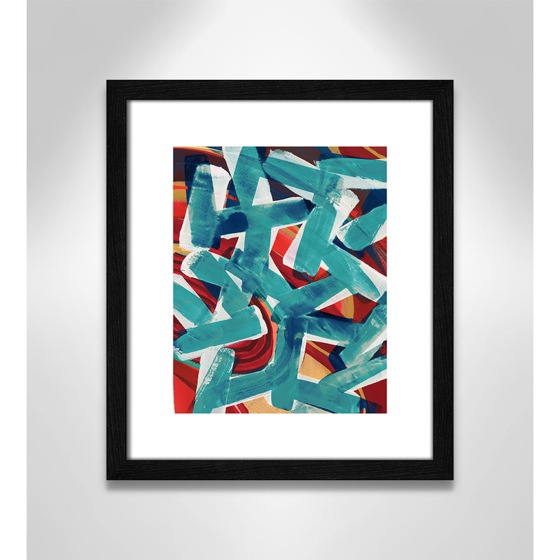 «P pièces of Blue» par Cartissi - impression encadrée, Grain de bois noir, H 15 po x l 13 po x P 0,75 po