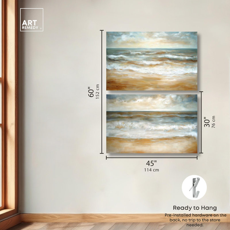 Tranquil Sea Set Canvas Set of 2 Calming Wall Art by , H 30 po x l 45 po, Toile tendue