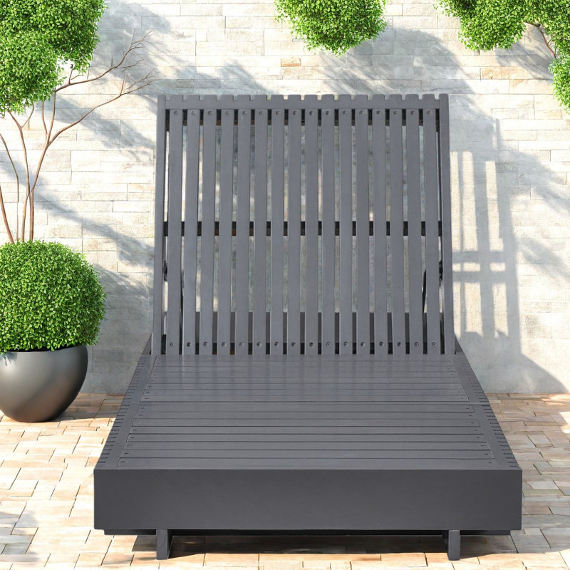 Chaise longue de patio moderne en bois d'acacia avec rangement et confort réglable