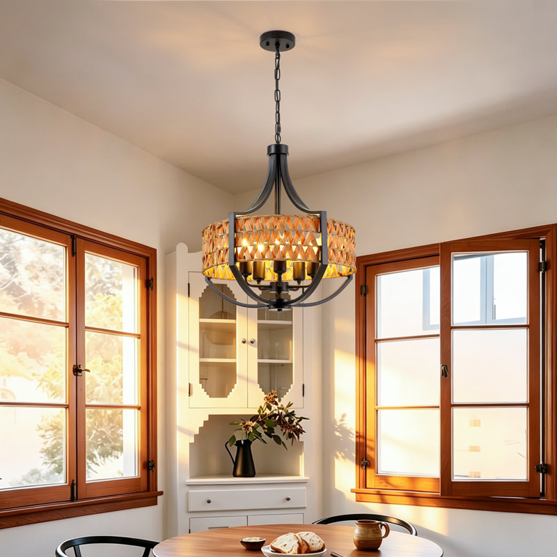 21.7" - Rattan - Black - Chandelier