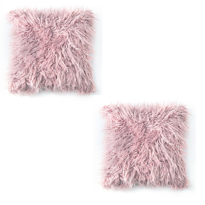 Housse de coussin carré en fausse fourrure seulement, Rose foncé, 16 po x 16 po
