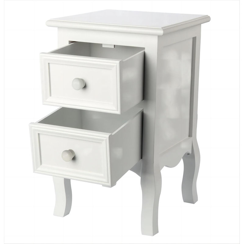 Ensemble de tables de bout en bois à 2 tiroirs avec tablettes Donatan, Blanc