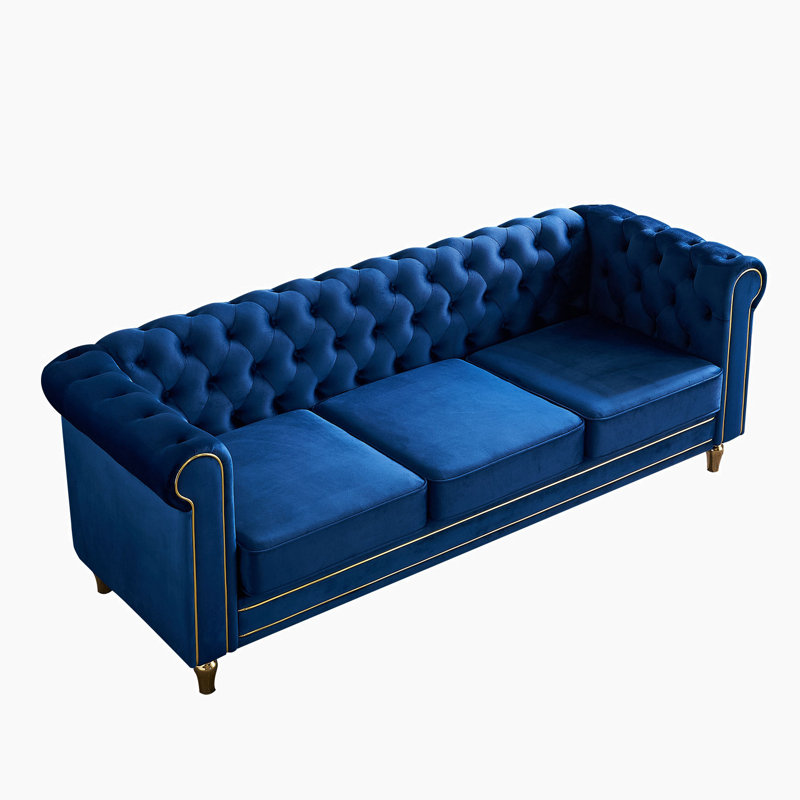 Canapé rembourré 84,65 po Glossie, Velours bleu