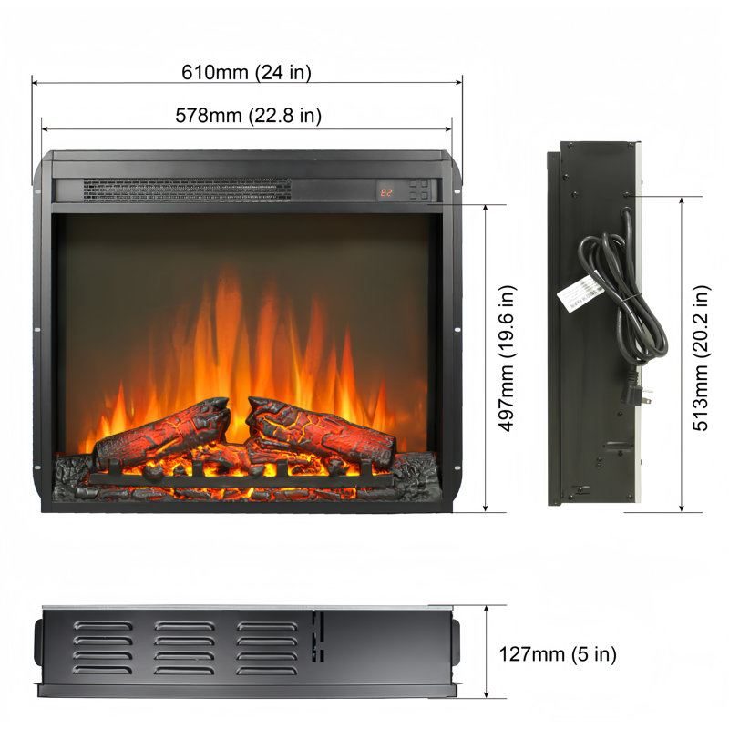 44" Electric Fireplace With Mantel For Living Room Or Bedroom,23" Fireplace Insert Heater, Realistic Log And Flame Effect, Remote Control, Timer