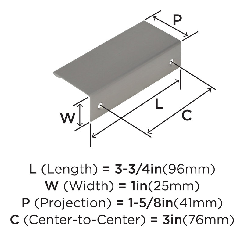 Edge Pulls 3 inch (76mm) Center-to-Center Satin Nickel Cabinet Edge Pull - 25 Pack, Satin Nickel, 3"