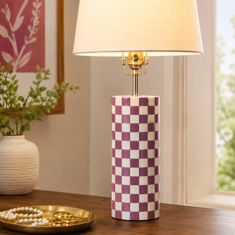 Handcrafted Checkered Bone Inlay Table Lamp Base
