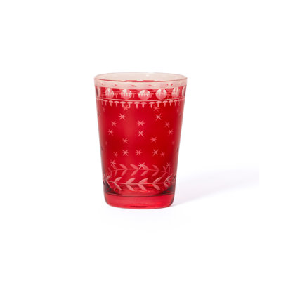Festive Hand-Cut Red Glass Candle Holder Cups, Set of 6