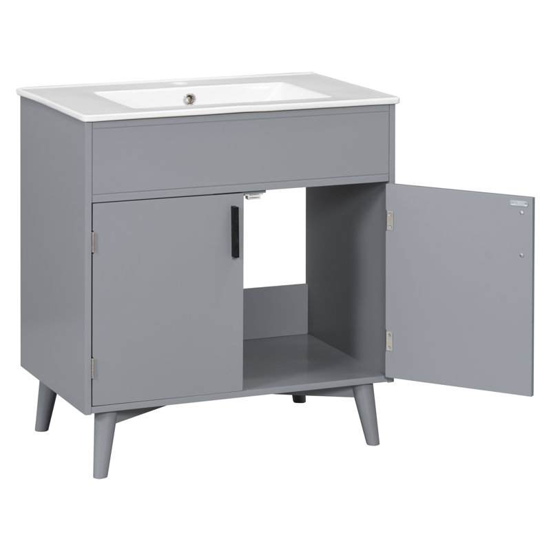Meuble-lavabo simple 30 po avec plateau en bois manufacturé Hinderk