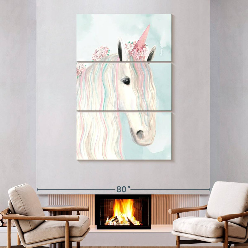 Ashelle, licorne, fleurs, H 74 po x l 48 po