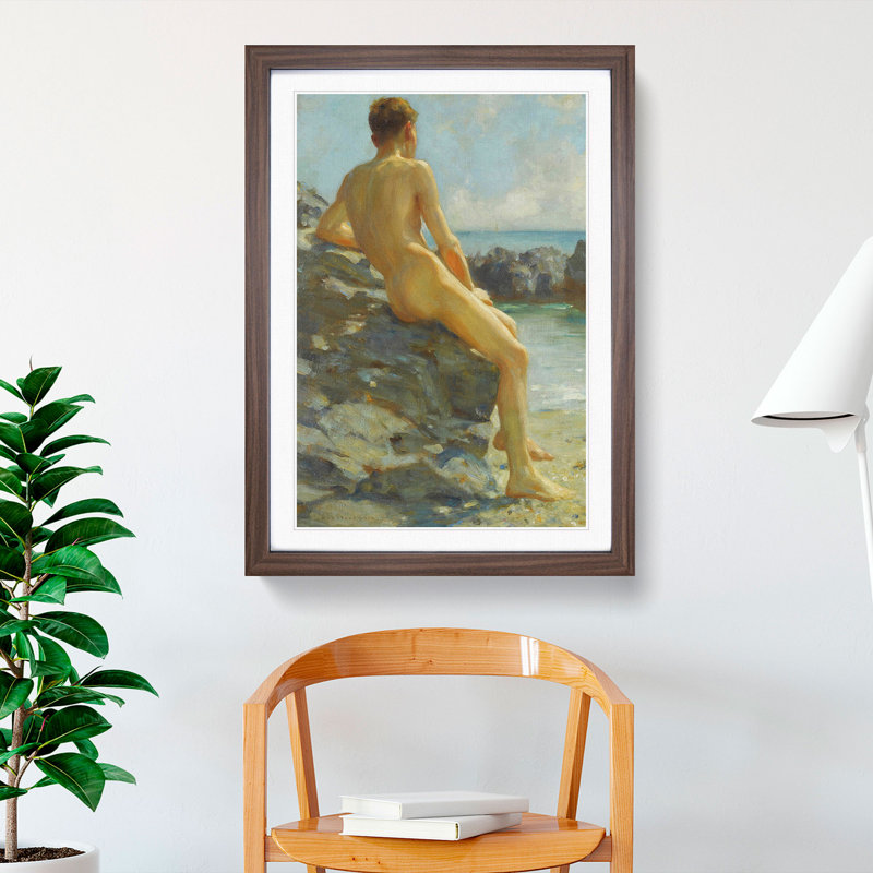 The Bather by Henry Scott Tuke - Picture Frame Painting on MDF, 65cm H x 48cm W x 2cm D, Walnut Framed