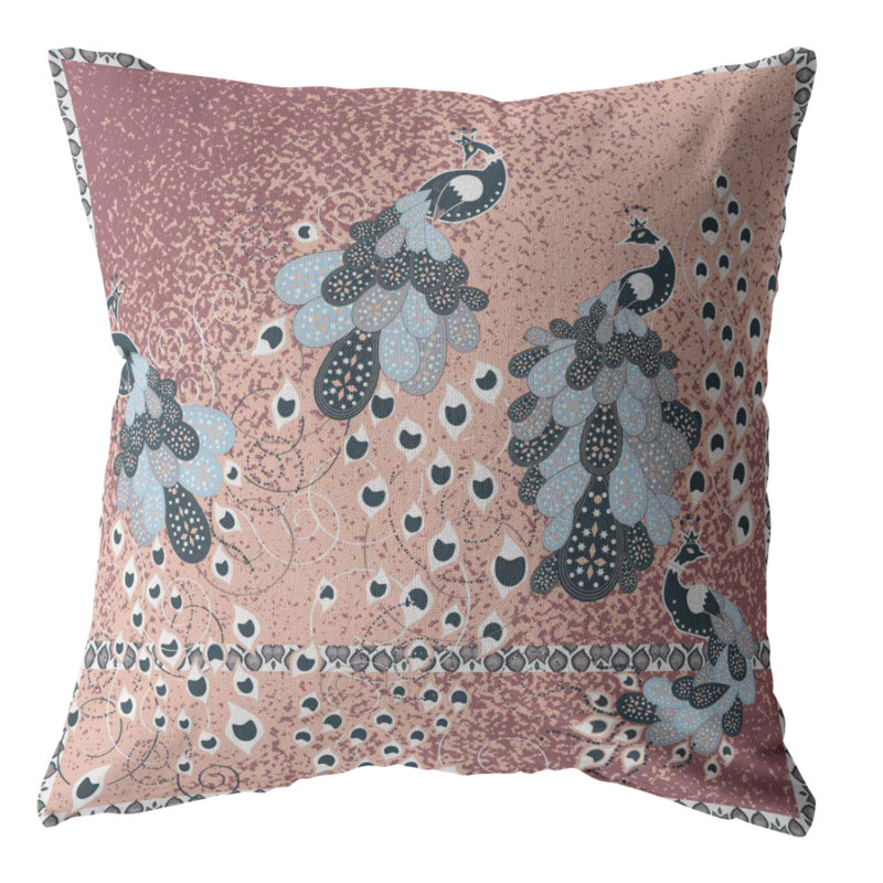 Coussin intérieur zippé Painted Peacock Broadcloth, 18" x 18", Bleu / magenta pâle