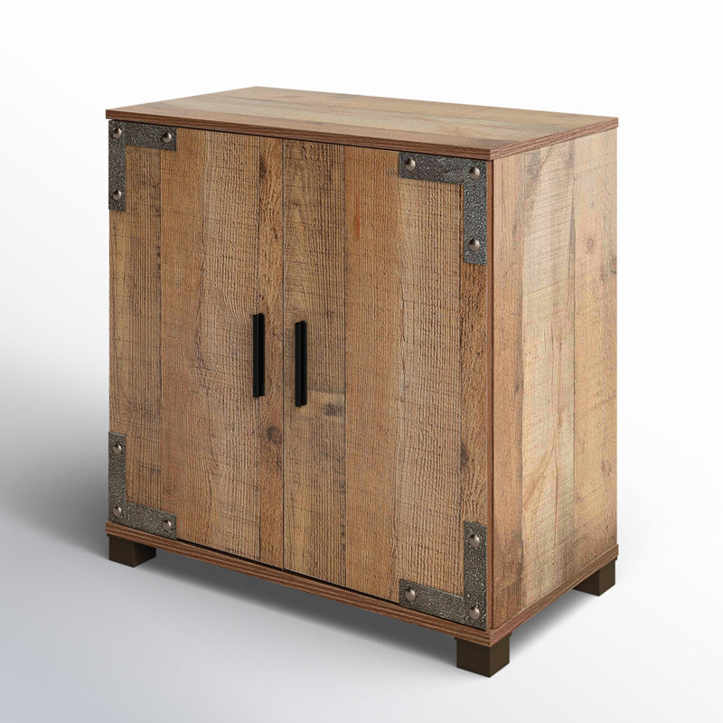 Windsor 2-Door Shoe Rack Cabinet in Farmhouse Rustic Finished Wood, 24.62'' H X 23.51'' W X 12.63'' D