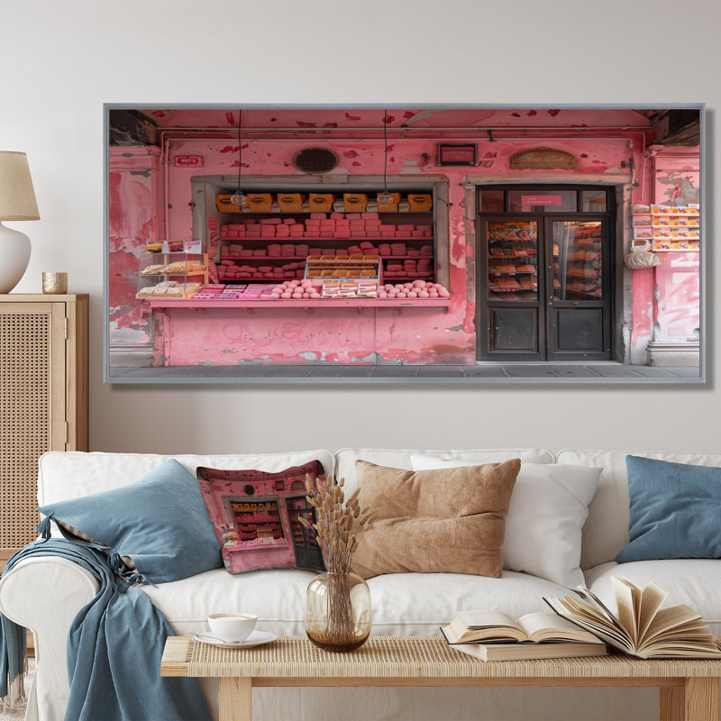 Décoration murale rose, gris et rétro - Boutiques et magasins, Métal métal, H 24 po x l 32 po x P 1 po