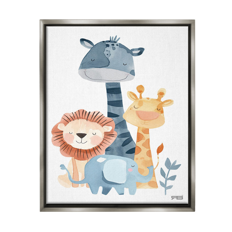 "Gentle Nursery Animals" par RB sur toile, Cadre flottant gris lustré, H 31 po x l 25 po