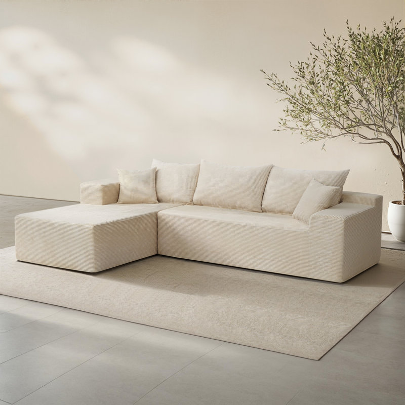 Canapé modulaire Harvill Boneless, 2 pièces, sans assemblage requis, Beige, Velours côtelé fin