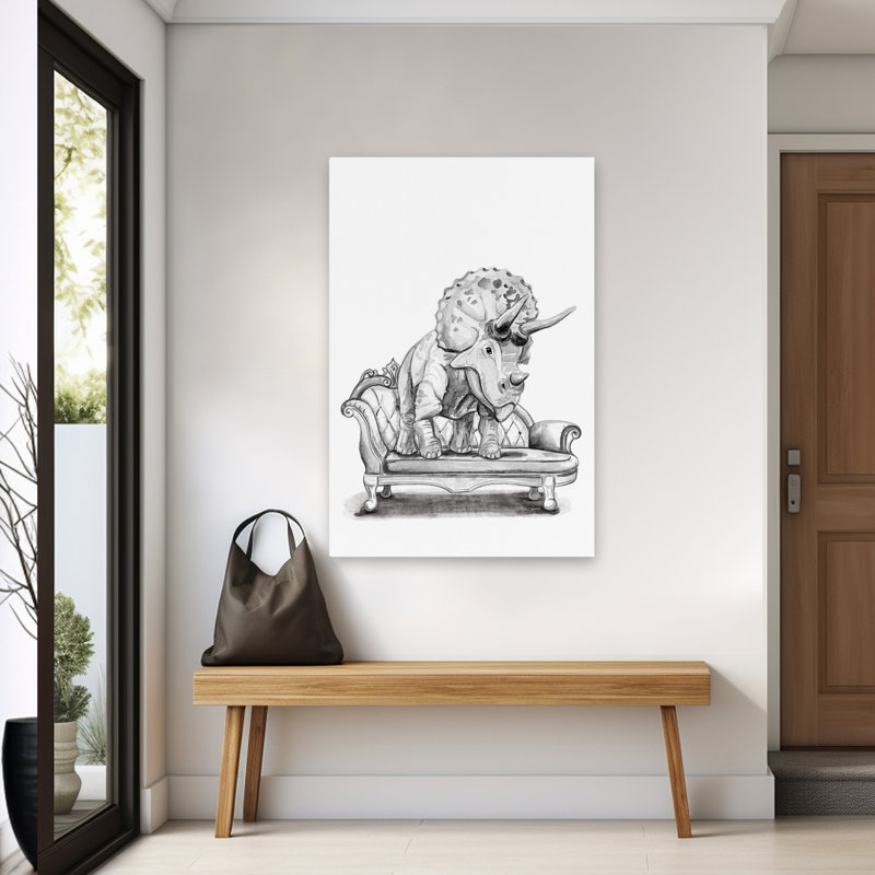 Chaise longue Triceratops - dinosaure Triceratops contemporain sur canapé, art animalier, H 60 po x l 40 po