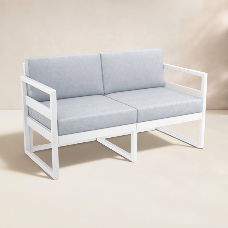 Causeuse d'extérieur Lane avec coussins Sunbrella, Toile granit Sunbrella®, Blanc