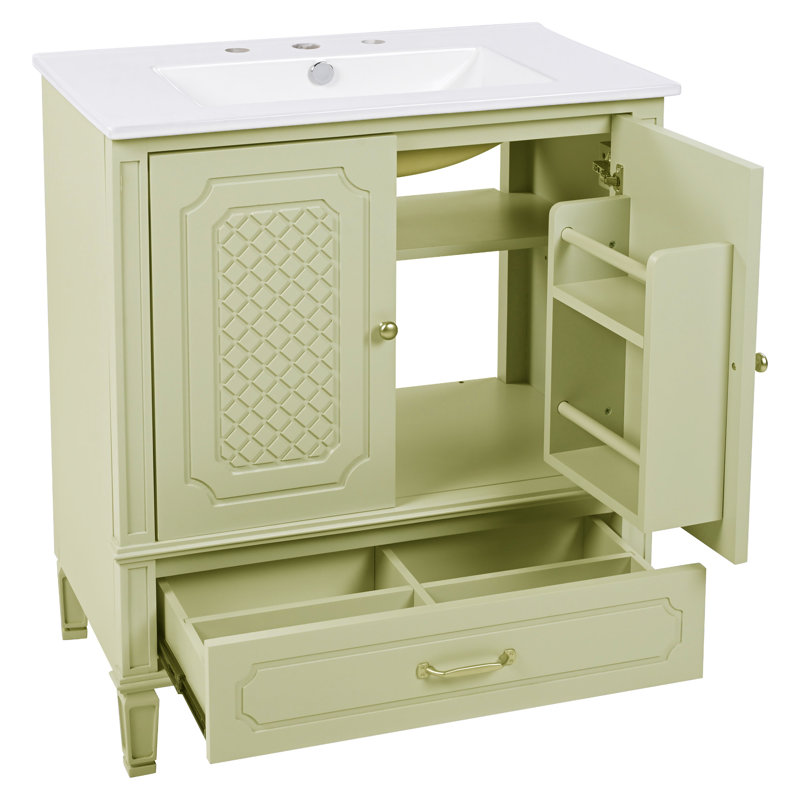 30'' Single Bathroom Vanity With Ceramic Top, Green