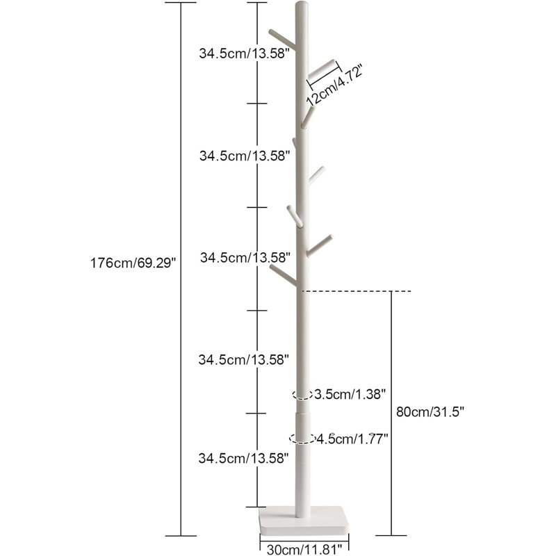 Freestanding 8 - Hook Coat Rack, White