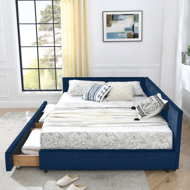 Grand lit capitonné avec rangement capitonné, cadre de canapé-lit avec dossier et accoudoirs confortables, grand lit pour chambre à coucher, salon, velours