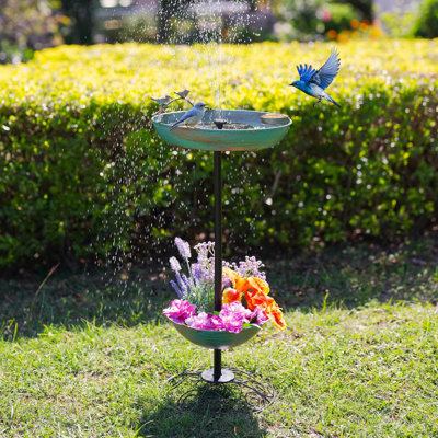 Metal Bird Baths For Outdoors Pedestal Green Bird Bath With Flower Planter