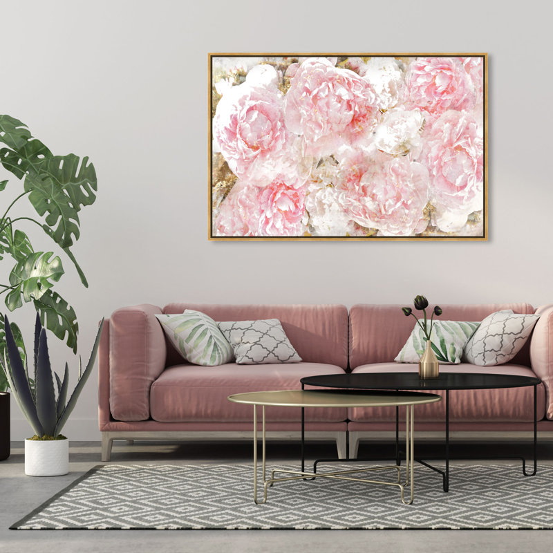 « roses », impression sur toile oliver gal, Cadre doré, H 36 po x l 54 po