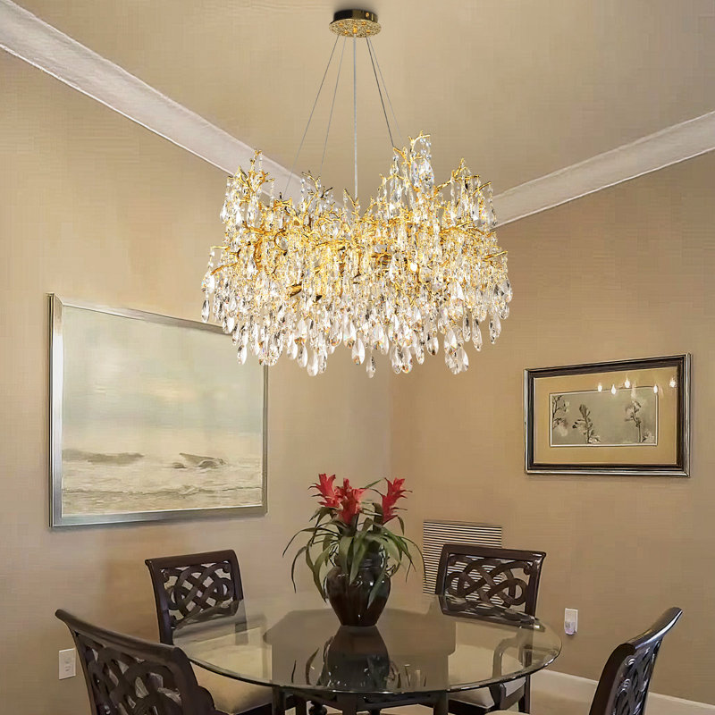 Larecia Crystal Chandeliers Tree Branch Chandelier Hanging Light Fixtures, 17.7" H x 31.4" W x 31.4" D, Gold