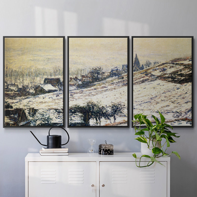 Monet, reproduction sur toile 3 pièces, H 36 po x l 75 po x P 2 po, Cadre noir