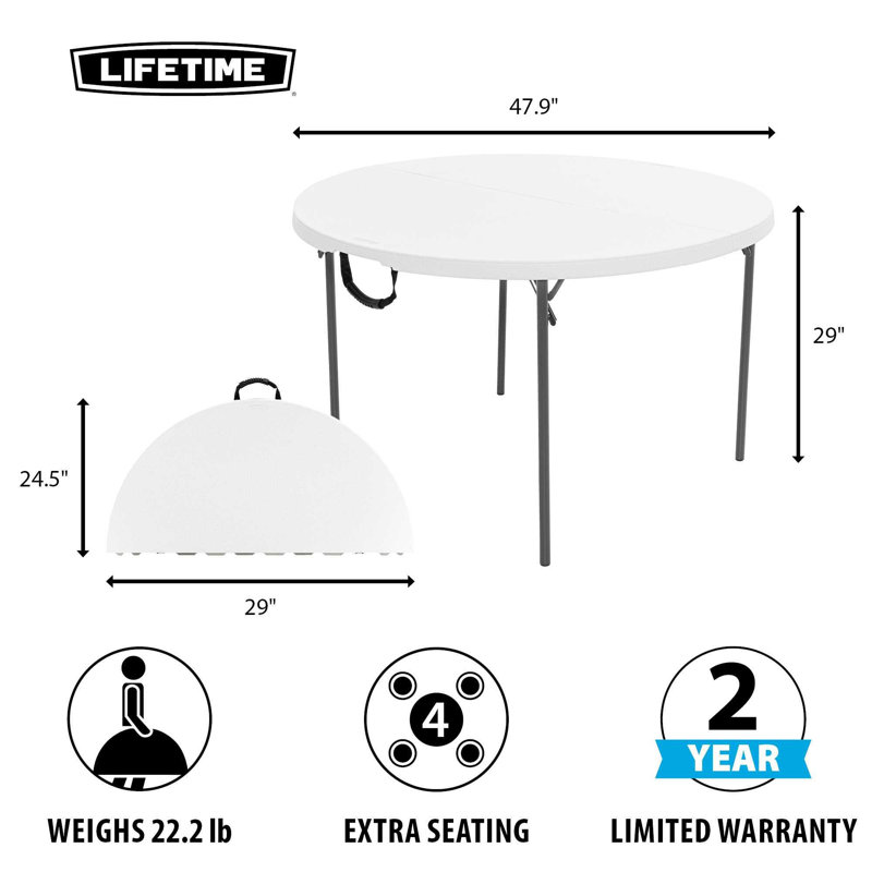 48-Inch White Granite Round Folding Patio Table with Metal Frame