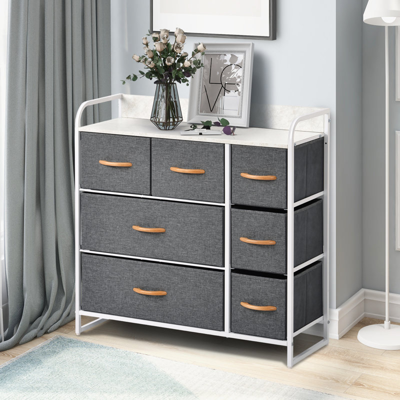 Croyde Steel 80 cm W Chest of 7 Drawers, White/Grey