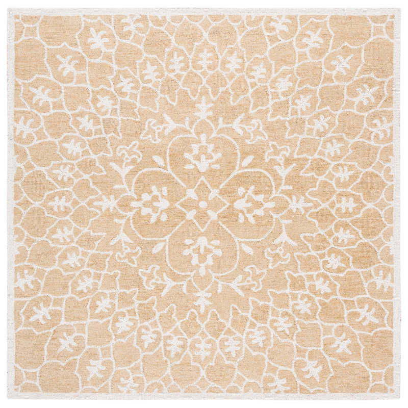 Metro 386 Hand Tufted Wool/Cotton Geometric Rug in Gold/Ivory, Square 6'