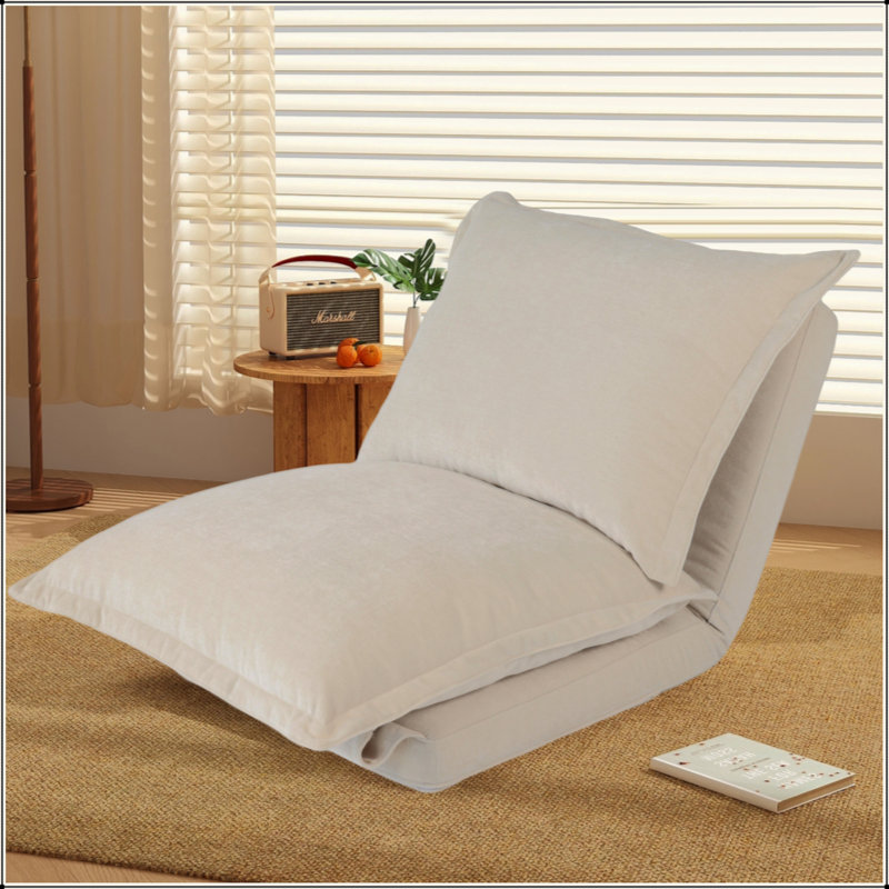 Convertible Flip Chair: Floor Sofabed With Adjustable Backrest Andpillows, Antique Cream