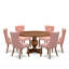 Cet ensemble de table de salle à manger 7 pièces comprend une table de style Mid-Century et 6 chaises en tissu de polyester rouge beige avec dossier capitonné, noyer antique-814565402-814565403