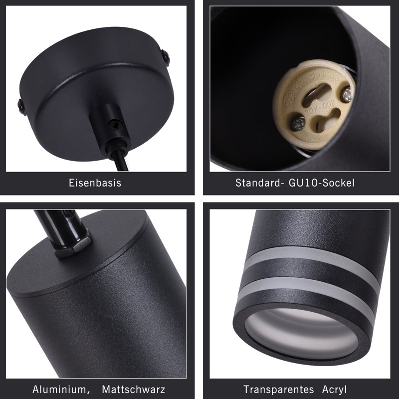1 - Light Stainless Steel Cylinder Pendant, Black