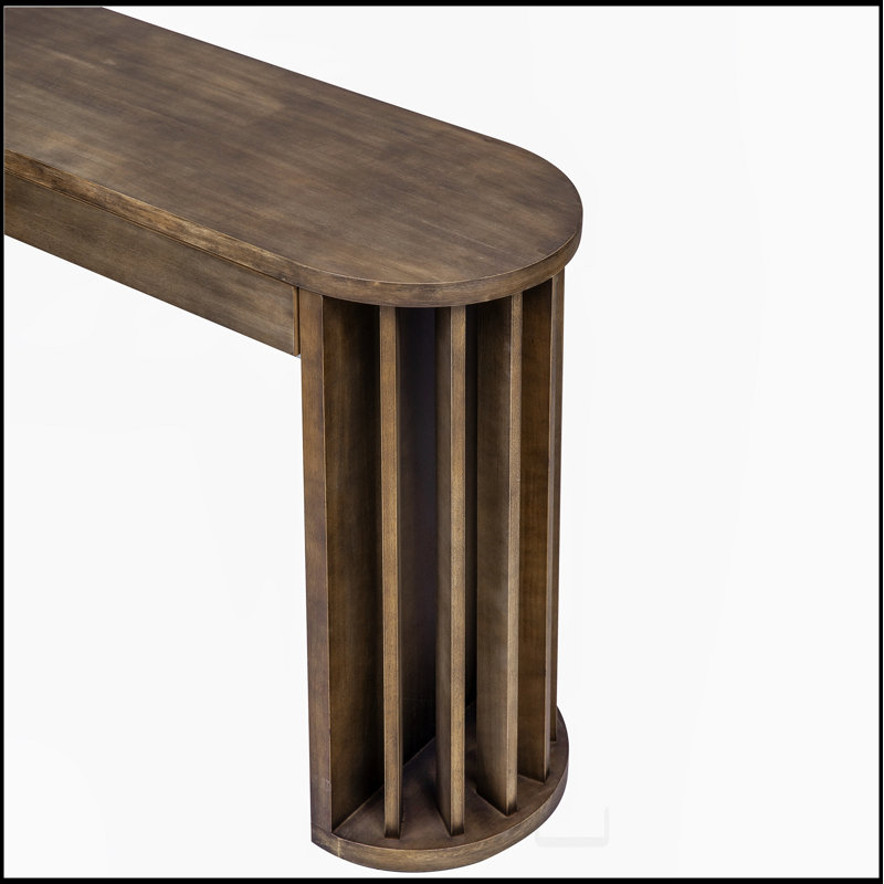 59-inch Long Console Table,Oak Veneer Sofa Table,Curved and Straight Line Design,Behind the Couch, Farmhouse Entryway Table for Entrance, Hallway, Living Room